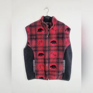 Nanuk Canadian Polar Bear Red and Black Bear Pattern Vest, Size Medium